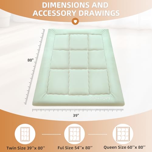 Twin Size Japanese Floor Futon Foldable Futon Mattress for Floor Tatami Mattress Portable Rollaway Bed for Guest Playmat for Kids Tatami Sleeping Pad Japanese Mattress for Adults Green A