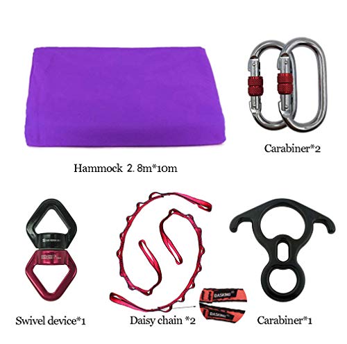 Durable Aerial Silks Starter Kit with 11-Yard Yoga Hammock & Hardware | Aerial Swing for Acrobatic Flying Yoga & All Levels, Aerial Rigging Point up to 14ft, Durable, Safe - color: Dark Purple
