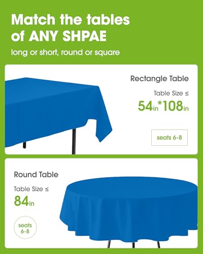 Pureegg Plastic Table Cloth Disposable 8 Pack, 84 Inch Round, Blue | Graduation Party, Class of 2026, Leakproof & Sturdy, Blue, Round Tablecloth - color: Blue, size: 84" Round