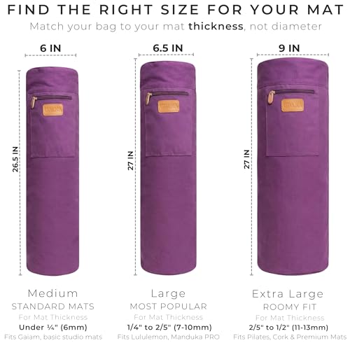 UDANA Canvas Yoga Mat Bag for Women & Men, Full-Zip Carrier with 3 Pockets & Adjustable Strap, Stylish Gym & Pilates Bag – Available in Multiple Sizes - color: Purple, size: Medium: Up to 1/4" (6mm) Thick Mats