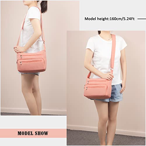 VOLGANIK ROCK RFID Purses for Women Fabric Nylon Multi Pocket Crossbody Bag Ladies Travel Handbag - color: Pink, size: Large