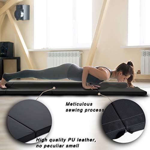 Exercise Mat 2'x6'/4'x8'/4'x10' Gymnastics Mat Folding Gymnastics Tumbling Mats 1.6"-2" Thick PU Leather Yoga Mat Portable With Carrying Handles for home Workout outdoor Yoga Pilates - color: Black, size: 4*10FT