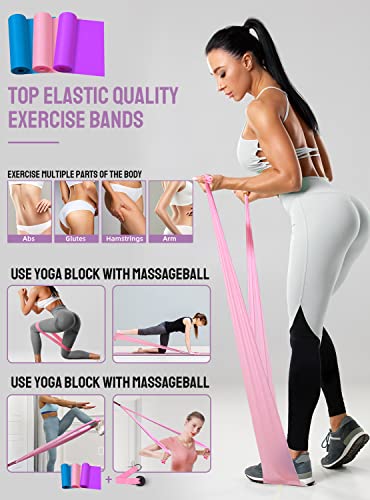 1/3 Yoga Mat Thick, Yoga Set for Beginners | Include High Density Mat with Multi-loops Strap, Blocks, Booty Resistance Band Set, Door Anchor, Carring Bag & Strap - color: PINK&GREY