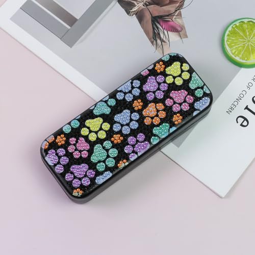FlyingMage 5D Diamond Art Painting Kit for Adults Beginner, Small DIY Diamond Dots Gem Art Painting Mosaic Kits, Cute Hard Shell Sunglasses Eyeglasses Glasses Case for Women Teen, Cat Paw - color: Multicolor Paw