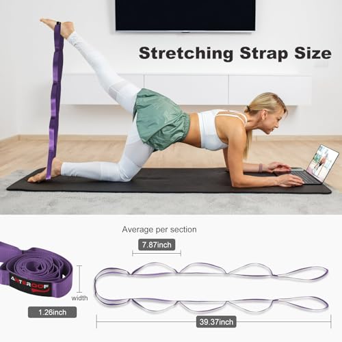 Durable Non-Elastic Stretch Strap for Physical Therapy and Yoga, 10 Loops Stretching Band for Pilates, Flexibility, Exercise - Ideal for Men & Women - color: Purple