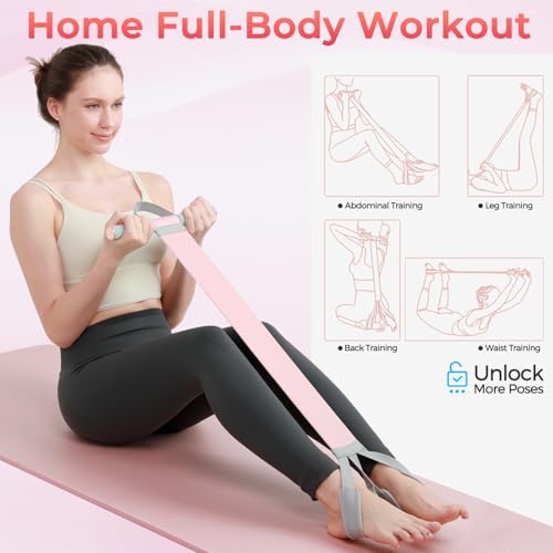 VICSKY Resistance Band with Handles & Foot Loops - 120lb Full-Body Yoga Exercise Band for Strength Training, Sit-Ups & Home Workout | Non-Slip, Break-Proof Fabric for Women Seniors - color: Pink