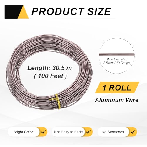 MECCANIXITY 10 Gauge 2.5mm Aluminum Wire, 100 Feet Bendable Metal Craft Armature Wire for Jewelry Making DIY Beading Floral Wreath Wrapping Sculpting, Brown - color: Brown, size: 10 Gauge x 100Ft