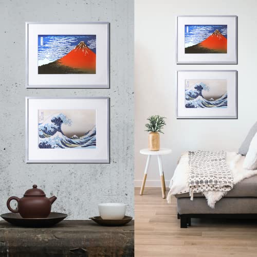 JAPAN MUSEUM, Katsushika Hokusai, Fine Wind Clear Weather Red Fuji | Japanese Fine Art | Ukiyo-e Artwork | Genuine Hand-printed Woodblock Print | Japanese Washi Paper 390mm x 260mm with Picture Frame A1 (hokusai-kanagawa-frame) - color: hokusai-kanagawa-f