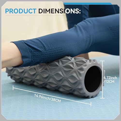 Foam Roller, 15 inch High Density Massage Roller for Exercise | Deep Tissue Massager for Muscle Massage, Myofascial Trigger Point Release, Exercise, Yoga, Pilates & Stretching, Gray - color: Gray