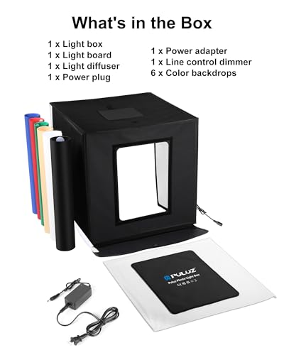 PULUZ Portable Light Box, 16"x16" Professional Dimmable Photo Box Photography with High CRI 144 LED Lights, Upgraded Lightbox with 6 Backdrops for Product Photography - size: 16.00*16.00 Inch