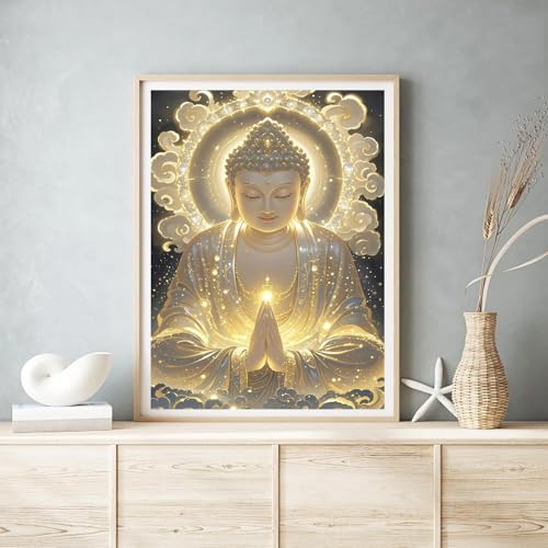 GOUOYANA Buddha Diamond Painting Kits for Adults Beginners, Buddhism Diamond Art Kits, 5D DIY Full Round Drill Religious Paint with Diamond Pictures Gem Art, Home Wall Decor 12 x 16 Inch - color: DP02485