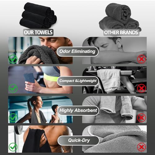 Microfiber Gym Towels for Working Out, Quickly Dry Yoga Towels for Men & Women Tennis, 16 Inch x 27 Inch, 6 Pack, Black - color: Black