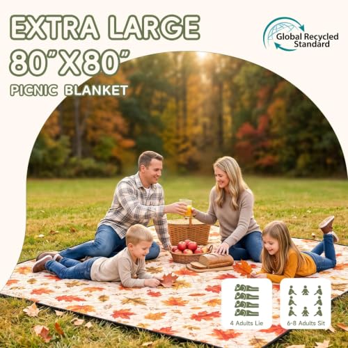 Genovega Waterproof Picnic Blanket Beach Mat Outdoor Outside Rug Tent Carpet Extra Large Foldable Sandproof Autumn Decor Halloween Decoration Roadside Outdoor Thanksgiving Essentials Fall Party Stuff - color: Autumn Leaves