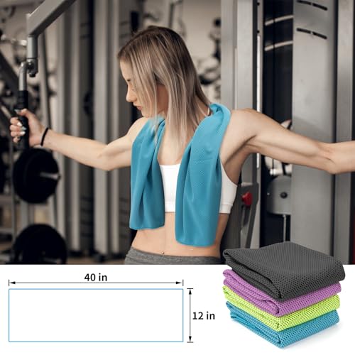 YESLIFE 4-Pack Cooling Towels (40"x 12"), Cooling Neck Wraps, Ice Towel - color: Light Blue, Green, Purple, Black