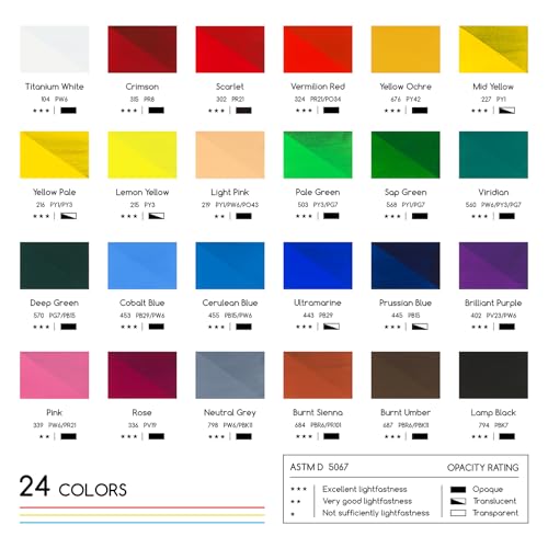 MEEDEN Gouache Paint Tube Set: 24 x 12ml (0.4 oz) Colors Art Paint | Non-Toxic Gouache Tubes for Artists Students Beginners - Rich Pigment Art Supplies for Paper & Canvas Painting - color: 24 Colors
