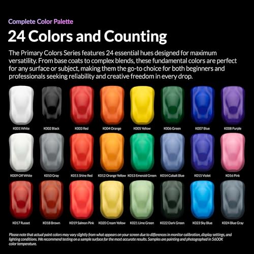 Gaahleri Kaleido Water-Based Airbrush Paint Kit 24 Primary Color Set | Acrylic Paint, Pre-Thinned, High Gloss, Fast-Drying, with Thinner & Cleaner - color: 24 Primary Colors Set
