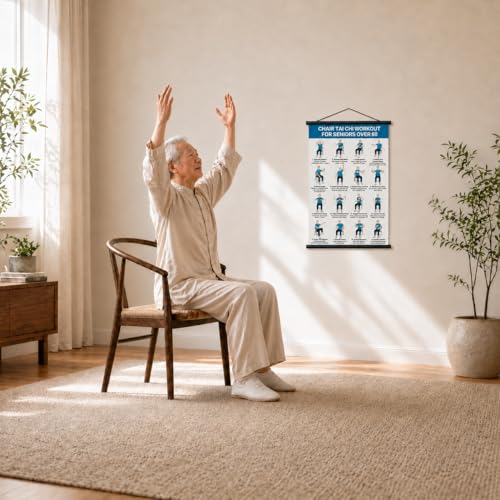 Tai Chi Chair Workout Chart, Chair Tai Chi for Seniors Poster, 16 x 24 Inch | Seated Tai Chi Exercise Chart: 16 Guided Chair Exercises with Breathing and Flow for Balance, and Flexibility, Roll-Up Design