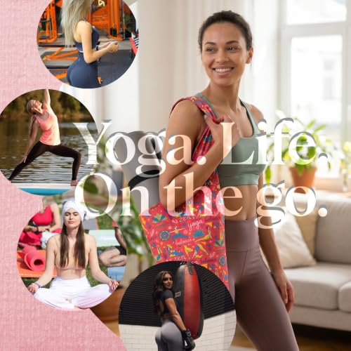 CosInStyle Heavy Duty Cotton Canvas Yoga Bag with Multi-Pocket Organizer, Large Capacity Gym Sports Bags, With 2 Bonus Mat Straps - color: Red Yoga Style
