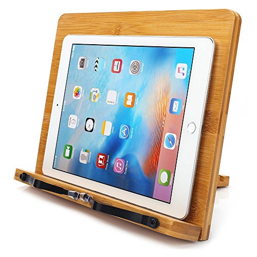 wishacc Bamboo Book Stand, Adjustable Book Holder Tray and Page Paper Clips-Cookbook Reading Desk Portable Stable Hard-Wearing Lightweight Bookstand-Textbooks Books - size: 11.0 x 8.1 inches