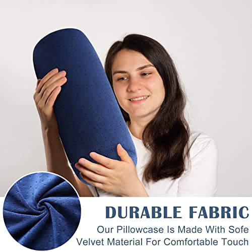 Remerry 2 Pcs 16 x 6 Inches Velvet Neck Roll Pillow Cover with Zipper, Soft Bolster Pillowcases for Cylindrical Pillow (Cover Only, Bolster Not Included)(Navy Blue) - color: Navy Blue, size: 16 x 6 Inches