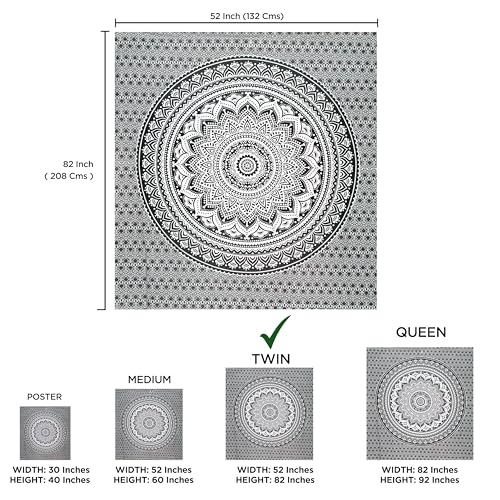 raajsee Grey Black Tapestry Mandala Wall Hangings, Indian cotton Beach Throw Blanket, Hippie Tapestries Boho Decor Bohemian Bedding,Twin Bedspread 52x82 inches Yoga Meditation Mat Rugs - color: Black White Ombre, size: 82"L x 52"W