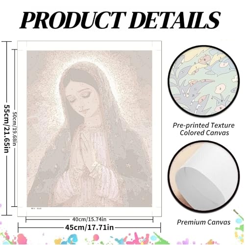 koemhxb Paint by Numbers Kit for Adults, Virgin Mary Religious Art, Acrylic Painting on Canvas, DIY Art Set for Beginners, Home Wall Decor Gift, 16x20 Inch - color: MulVirgin Mary\