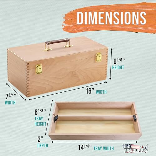 U.S. Art Supply Multi-Function Artist Supply Box with Locking Clasps & Removable Tray - Wooden Art Box for Artist Supplies, Brushes, Pencils, Erasers, Tool Storage Organizer Case