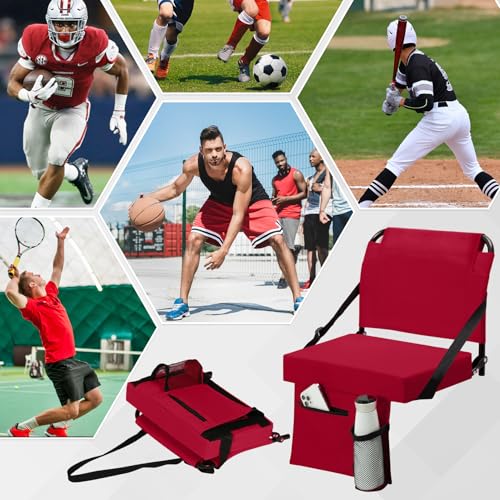 2pcs Stadium Seat for Bleachers with Back Support,Portable Bleacher Chairs with Back and Cushion,Includes Shoulder Strap and Cup Holder - color: Maroon,2 Pack