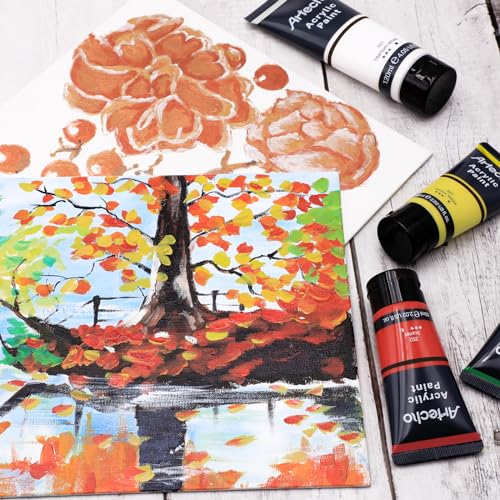 Artecho 24 Colors Acrylic Paint 60ml / 2.02oz Tube | Semi Glossy Finish, High Pigment Rich Color Craft Paint for Canvas, Rocks, Wood, Fabric, Ceramic, Non-Toxic - color: 24 Basic Colors, size: 48.48 Fl Oz (Pack of 1)
