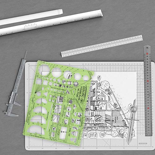 Pacific Arc House Plans Templates Guide, with Stairs, Doors, Plumbing, Kitchen Appliances, and Roof Pitch Gauge, Scale of 1/4 Inch to 1 Foot - style: House Plan