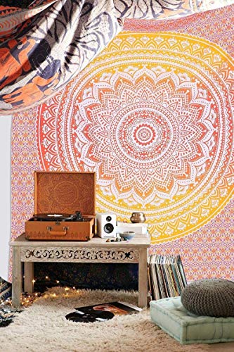 Popular Handicrafts Tapestry Wall Hanging Hippie Ombre Mandala Bohemian Hippy Psychedelic Design Indian Tapestries Bedspread 30 x 40 Inches (76 x 101 cms), Fire - color: Fire, size: 40"L x 30"W
