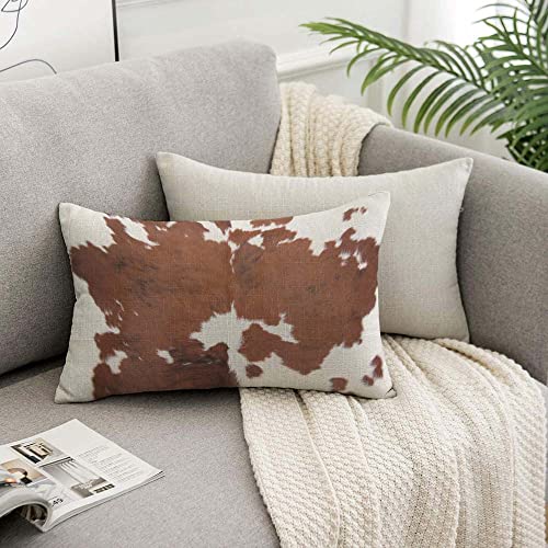 TKS MITLAN Brown Cowhide Throw Pillow Case Cushion Cover for Use As A Background in Full Frame Linen Couch Bed Sofa Car Waist Cushion Cover 12 x 20 inch - color: Brown Cowhide, size: 20" x 12" (Pack of 1)