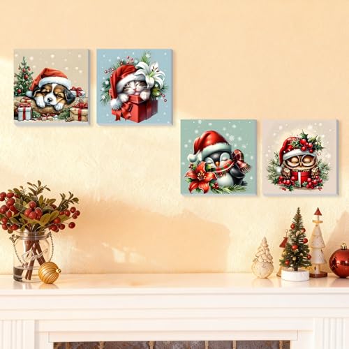 DOMROM 4 Pack Paint by Numbers Kit for Adults, Animal DIY Acrylic Oil Painting on Canvas, Easy Christmas Paint by Number Kits for Home Wall Decor, Craft Gift for Adults 8x8 Inch - color: YH4ZH658