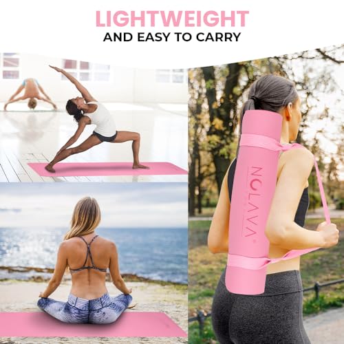 Pink Yoga Mat Bundle – Thick TPE Yoga Mat with Yoga Carry Stretch Strap & Lavender Weighted Eye Pillow – Lightweight, Sustainable & Biodegradable Yoga Kit for Relaxation, Meditation & Savasana