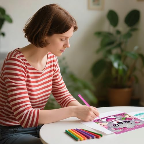 PERFECTSIGHT Cute 5D Diamond Art Kits, Kawaii DIY Painting Art for Adults Teen, 4 Pack Diamond Arts and Crafts Sets, Big Gem Full Drill Diamond Dots for Women (Pink Animal) - style: Pink Animal