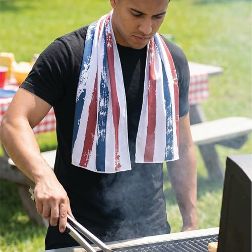 SHAKEitCOOL Extended Size Cooling Towel – Be Cool in Style - Heat Relief, Soft, Lightweight, Sun Protection, Easy Clean - Perfect for Biking, Hiking, Running, Yoga, Golf, Gardening - Vintage Flag - color: Vintage Flag
