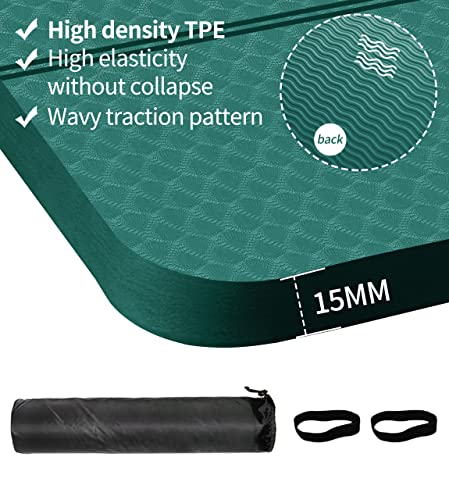 nuveti Large Exercise Mat - 15mm/20mm/30mm Thick Yoga Mat | Workout Mat for Fitness, Yoga, Pilates, Stretching & Floor Exercises for Women & Men with Free Carrying Bag - color: Green, size: 183X80X15MM