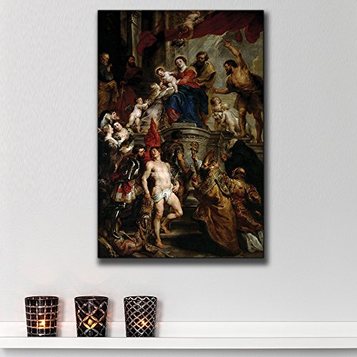 wall26 - Oil Painting of Madonna Enthroned with Child and Saints by Peter Paul Rubens - Baroque Style - Angels, Priest - Canvas Art Home Art - 12x18 inches - color: 09. Madonna Enthroned With Child and Saints, size: 18"L x 12"W
