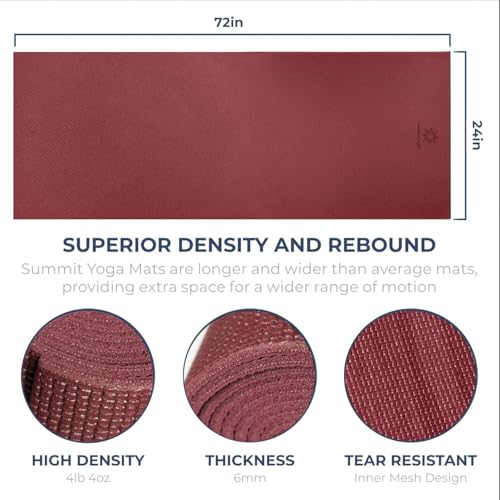Voyage 5mm Studio Yoga Mats, 10 Pack, 72x24in | Extra Long, Anti-Tear Exercise Mats for Workout, Stretching, Fitness - Non Slip Gym Mats for Home, Schools and Studios - color: Burgundy