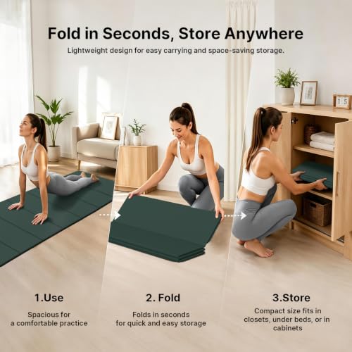 Yoga Mat Thick 10mm, Foldable Yoga Mat 75 x 26 x 0.4 Inches - color: Dark green