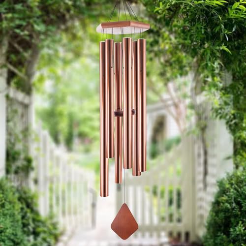 Wind Chimes Outdoor Large Deep Tone, 44 Inches Sympathy Wind Chimes Tuned Soothing Melody, Memorial Wind-Chime with 6 Heavy Tubes for Outside Decoration, Garden/Yard. Copper - size: 44"CP