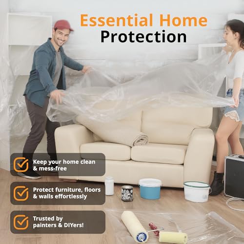 PRIMAX Clear Plastic Drop Cloth 9x12 ft (3 Pack) – Waterproof Painters Plastic Sheeting for Painting, Furniture Covers & Dust Protection – Easy Cleanup, Mess-Free Solution for Painting or Renovations - size: 9' x 12' - 3 pack
