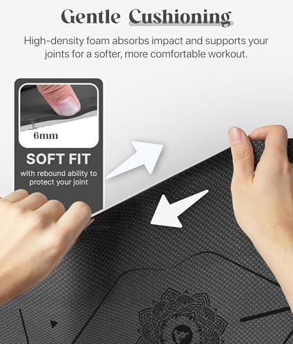 ROMIX Pro Yoga Mat With Alignment Lines, 6Mm Thick Non-Slip Exercise Mat | 72 x 24 In TPE Large Pilates Mat For Home Workout, Stretching, Training, Meditation, Carry Bag Included For Women And Men - color: Black