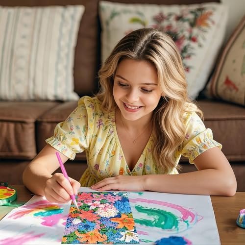 PERFECTSIGHT Cute 5D Diamond Art Kits, Kawaii DIY Painting Art for Adults Teen, 4 Pack Diamond Arts and Crafts Sets, Big Gem Full Drill Diamond Dots for Women (Multicolor Flowers) - style: Multicolor Flowers