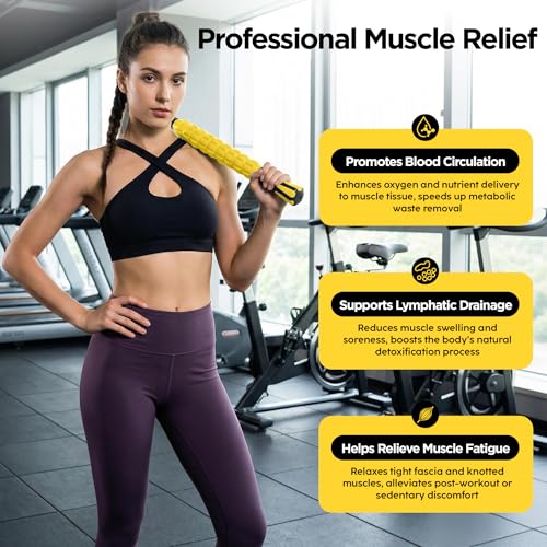 Muscle Roller & Massage Roller Stick for Athletes - Lymphatic Drainage Support, Relieves Muscle Soreness, Cramping & Tightness - Targets Legs, Arms, Back & Calves (Yellow) - color: Yellow