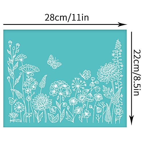 OLYCRAFT 2Pcs 11x8.6 Inch Self-Adhesive Silk Screen Printing Stencil Plants Pattern Mesh Transfers Stencil Flower Butterfly Silk Screen Stencils for Painting on Wood DIY T-Shirt Fabric - color: Flower Grass