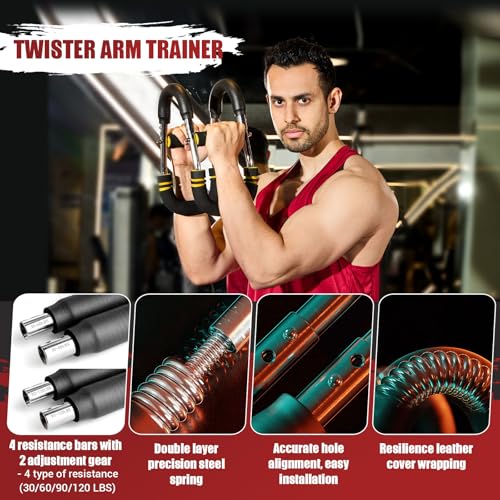Twister Arm Trainer, 30-120 lbs Adjustable Chest Workout Equipment | 4 Spring & Poster for Men & Women, Detachable Power Twister Home Fitness Equipment for Enhancing Upper Body Muscle - color: Yellow