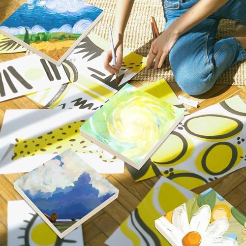 FSWCCK 10 Pack 6 x 6 inch Wood Panel Boards, Unfinished Wood Canvas Panels for Crafts, Painting Canvas, DIY Art Projects, Pouring, Arts Use with Oils, Acrylics - size: 6"X 6" 10 Pack