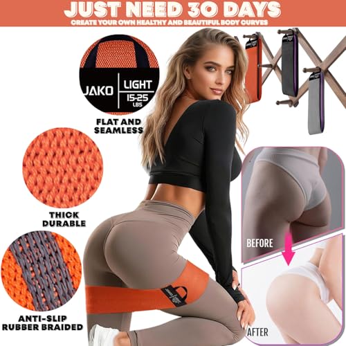 Non-Slip Hip Resistance Bands for Working Out - Fabric Elastic Exercise Bands Strength Training, Physical Therapy, Pilates & Yoga - Booty Workout Bands for Women/Men Legs & Thigh Glutes - color: Orang