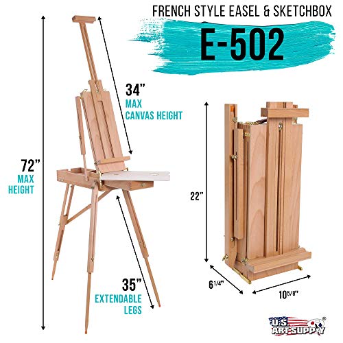 U.S. Art Supply Small Wooden French Style Field & Studio Sketchbox Easel | Art Easel for Adults, Drawer, Palette - Adjustable Wood Tripod Stand, Portable Artist Table For Painting, Sketching - style: Small Easel